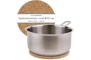 Cleverbrand Dessous de plat Cleverbrand en liège, résistant à la chaleur, environ 15 cm de diamètre, 10 mm d'épaisseur, rond, sous-plat en liège naturel pour casseroles et poêles, Fabriqué au Portugal
