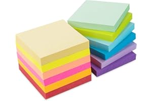 Agoer 12 Libri Foglietti Adesivi, 1200 Super Sticky Notes Colorati 76 x 76 mm, 12 Colori Assortiti Note Adesive per L’ufficio, Scuola e La casa