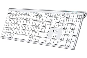 iClever Bluetooth Clavier sans Fil, Rechargeable USB-C, Multi-dispositifs avec 3 Canal Bluetooth5.1, Compatible avec PC/Mac/Portable Windows/iOS/Android, Clavier AZERTY Français, Argent