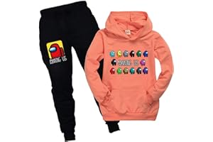 Baonmy Among Us Juego Sudadera con Capucha para niños con Dibujos Animados Pijamas para niños, Sudadera de Manga Larga y Pantalones