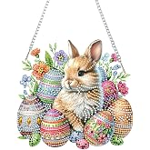 Generisch Diamond Painting Pendant Easter Wreath Set Easter Egg Rabbit Craft Set Easter Adults 5D Spring Diamond Painting Window Pictures Ornaments Diamond Painting for Wall and Entrance Decoration