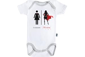 Baby Geek Ma Super Maman - Ma Super Famille - Body Bébé Manches Courtes - Coton - Blanc - Coutures Grises