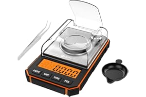 Brifit Balance de Précision, 50g/0.001g, Balance de Precision 0.001g, Balance de Cuisine avec Affichage LCD avec 50g de Poids D'étalonnage et Pincettes Électrostatiques - Orange