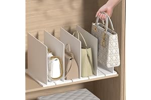 ADERTOS 5 Pezzi Divisori per Mensole in Plastica, Separatori per Armadi Regolabili Divisori per Mensole Staccabili Separatori per Guardaroba Bianco Divisori per Borse, Vestiti, Scarpe, con Base