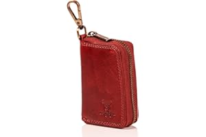 MATADOR Mini Pochette Rangement Sac pour Clef en Cuir Véritable | Etui à Clé avec Femeture Éclair YKK en Métal et Mousqueton | Porte Clés Clef Protection Organiseur avec Boîte Cadeau Elegant Rouge