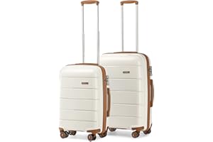 Kono Set of 2 (38L, 66L) Lightweight Long-Lasting PP Material Suitcase 20" Carry-on Hand Luggage and 24" Medium Suitcase with TSA Combination Lock and YKK Zipper (Cream White)
