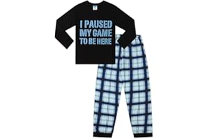 THEPYJAMAFACTORY Boys I Paused My Game to Be Here Gaming Grey Black Checked Long Pyjama Set