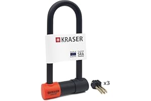 KRASER KR85M Antivol Moto Homologué SRA | Promo Model Plus Robust | U ø18mm Acier Cémenté, Double Verrouillage, 3 Clés Haute Sécurité Anti-crochetage, Recommandé Assurances, Antivol Vélo en U 85x250mm
