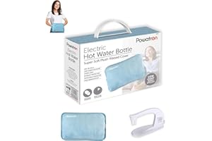 Powatron Electric Hot Water Bottle Rechargeable - Electric Heat Pad with Overheat Protection, Soft Sherpa Cover, 430W Power & Detachable Connector | Perfect for Home & Office (Blue)