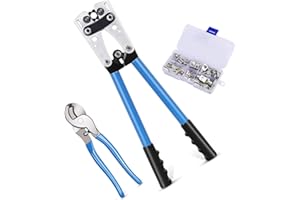 TOPWAY Pince Sertir Cosse, Outil de Sertissage de Bornes 6-50mm² + 240 mm Coupe-câble + 60PCs Kit de Bornes de fil de Cuivre, Outil d'électricien Manuel pour Cosse de Câble 4164346
