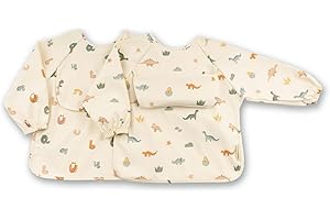ÜneeQbaby - Baberos impermeables para bebés y niños pequeños, paquete de 2, manga larga Oeko-TEX para alimentar y jugar