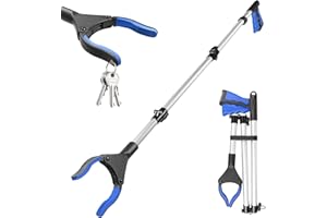 xuefenfei 110cm Faltbare Greifzange, Greifer mit 360° Drehbar Breite Greifkopf, Müllzange mit Magnete, für Senioren, Behinderte, Schwangere