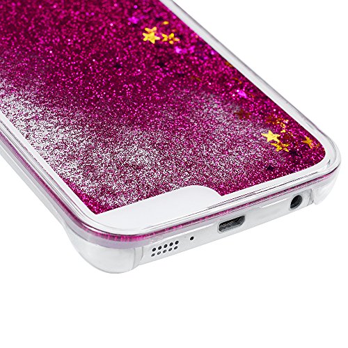 Badalink Samsung Galaxy S6 Edge Slimcase Hülle PC Treibsand Flüssige Liquid Bling Hülle Case Glitzer Glitter Shiny Glanz Sparkle Sterne Star Weich Flexibel Einteilige Handyhülle Soft Leicht Stoßstangen Case Rosarot - 7