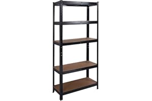 DIRECT ONLINE HOUSEWARE House of Home - Heavy Duty Garage Shelving Unit - Powder Coated Racking with 5 MDF Shelves, Ideal for Garage, Shed, Warehouse Storage - 875 kg Max Load Units - Black - 30 x 70 x 150 (cm)