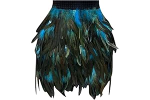 BIJEROU Damen Feder Rock Gothic Faux Feder Röcke Pfau Kostüm Schlanke Hüfte Feder Rock für Fasching Karneval Party Festival Mode Halbkörper Rock Kurzer Federrock Damen Karneval Kostüm