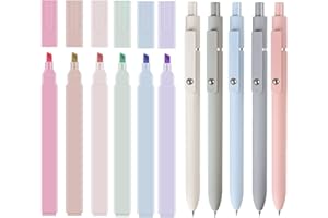 FORHOME 6PCS Highlighter Pastel Set+5PCS Aesthetic Gel Pens,Mild Assorted Colours Highlighters Pens, Aesthetic Cute Pastel Highlighter With Chisel Tip, No Bleed Dry Fast for Bible, Notes, School