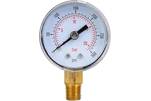FABATER Air Gauge, Mechanical Pressure Gauge Water Pressure Gauge, 1/8inch BSPT Bottom(0-300psi, 0-20bar)