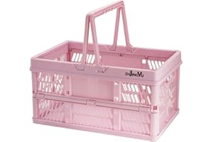 ZHJINGYU Collapsible Crate, 20L Collapsible Storage Box with Handle, Plastic Crate for Milk Clothes Toy Book Snack Fruit Grocery Storage (Pink)