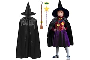 iZoeL 2025 World Book Day Costumes for Girls Room On The Broom Costume Kids Girls - Black Cape Witch Hat Braids Star Wand- WBD Fancy Dress for Childrens Witch Dress Up Girls