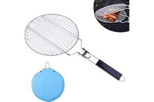 TINMIX Cestino per barbecue in acciaio inox, portatile, pieghevole, con manico rimovibile, per barbecue all'aperto, pesce e verdure, rotondo