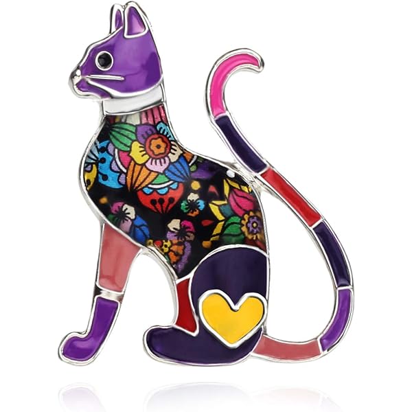 Broche Chat - Acier Noir Et Multicolore - Bijou épingle - Neuf Avec étiquettes
