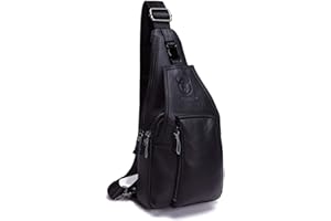 BULLCAPTAIN Sac de Poitrine Homme en Cuir Sac à Bandoulière Homme Sacs a dos porté épaule Travers Pochettes des Sport Affaires Voyage Noir