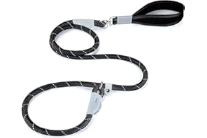 Lampop Slip Lead for Dogs, Strong Nylon Dog Lead, Reflective Slip Leads with 360° Rotation Handle, Dog Training Lead, Adjustable Dog Slip Lead, Dog Leads for Small, Medium, Large Dogs (Black, 1.8M)