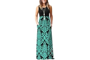 AUSELILY Summer Dresses for Women Casual Sleeveless Ladies Maxi Dress Long with Pockets