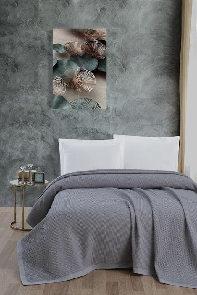 Mulberry Klimalı Pike,%100 Pamuk Petekli Pike, Dörtmevsim Pike Çift Kişilik 220x240-Gri