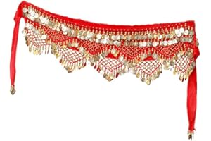 Wuchieal Damen Profi Zumba Rock Bauchtanz Hüfttuch mit Münzen Gürtel Röcke