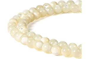 LIFAVOVY 8mm Natural Mother of Pearl Shell Beads Round Semi Precious Gemstone Loose Beads for Jewelry Making (47-50pcs/strand)