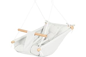 CaTeam - Hamac pour bébé en Toile, Chaise Suspendue en Bois avec Ceinture de sécurité, Chaise hamac Durable pour bébé, balançoire extérieure et intérieure pour Enfants, Laiteux