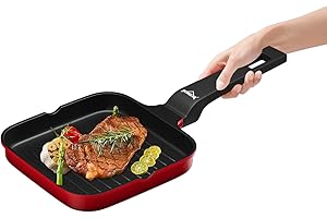 Homelux Poêle grill 14 cm anti-adhésive avec de véritables particules de pierre, tous feux dont induction, cuisson sans graisse