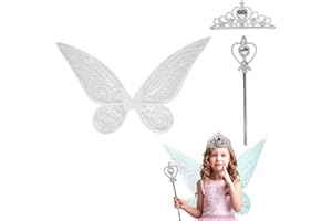PEEOED Ailes de fée, Ailes d'ange Enfant, Déguisement Papillon Enfant Adulte, Ailes d'ange Costume avec Baguette Serre-tête Jupe pour Festival Fête Carnaval Mascarade Cosplay Halloween