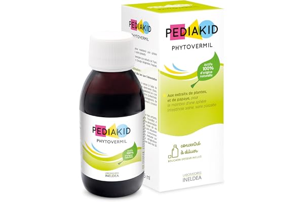 PEDIAKID - Phytovermil - Complément Alimentaire Naturel -Contribue au Maintien d'une Sphère Intestinale Saine - Bouchon Doseur Inclus - Arôme Fruits Rouges - Flacon de 125 ml