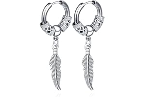 INFINIONLY Men's Women's Stainless Steel Feather Earrings Hoops Novelty Earrings Dangles for Boys Fashion Piercing Statement Earrings Creative Creole