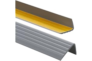PROFIPVC Profilo per bordi scale - Profilo angolare in PVC autoadesivo 41mm x 25mm, Paraspigolo - Strisce antiscivolo per gradini, 80cm, Argento