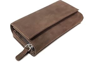 ROYALZ 'Orelia' skórzany portfel damski w stylu vintage, z 18 przegródkami na karty, długi portfel z wieloma przegródkami, etui na karty z blokadą RFID, duże etui, Montana Brown, M, Vintage