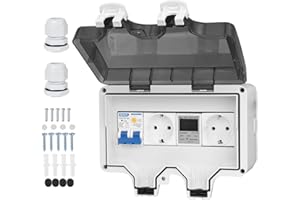 CHENGPI Caja Distribucion Electrica Montada En Superficie, Cuadro Electrico Premontado con Protección Contra Fugas 16A y Enchufe, Caja de Distribución Impermeable IP66|8 Módulos