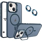 Babilden iPhone 14 Plus i&ccedil;in Kılıf Kamera Korumalı Magsafe Wireless Şarj &Ouml;zellikli Mat Şeffaf Renkli Standlı Kılıf Lens Hediy