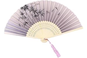 ZUWIJEQ 1 pcs Faltbare Fächer Handfächer, Chinesischen Stil Hand Fächer Mit Quasten, Bambusfächer mit Quaste, Holz Geschnitzten Bambus Handheld Faltfächer, Hand Fan Asiatische Deko für Wanddekoration