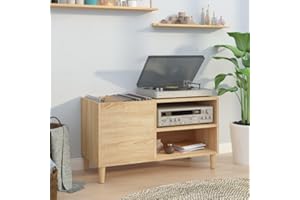 IKAYAA Mueble de Discos de Madera 84.5 x 38 x 48 cm, Tocadiscos de Vinilo Stand, Estantería CD, para Vinilos, Roble Sonoma