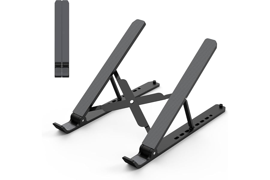 Tonmom Laptop Stand for Desk, Adjustable Laptop Riser ABS+Silicone Foldable Lap Desk Portable Computer Holder, Ventilated Cooling Notebook Stand for 10-15.6” Laptops,Tablet-Black