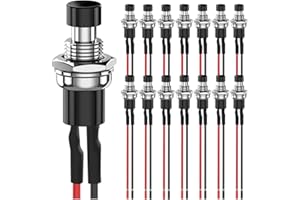 MKBKLLJY 15Pcs 7mm Momentary Black Push button Switch 1A 100V 110V 220V 250V AC 2Pin SPST ON OFF 1A 12V 24V 36V DC Mini Micro Round Switch with Pre-wired Wires for Car Boat Motorcycle Coffee pot