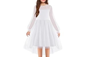 ARSHINER Arshine Girls Dress Festival Long Sleeve Mesh Tulledress Children High-Low Partydress Flower-Girl Weddingdress Balldress Communiondress 6-16 Years