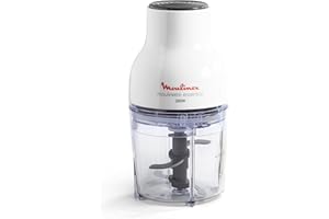 Moulinex Moulinette Essential DJ5201 - Picadora 3 en 1 pica, mezcla y trocea, sistema tapa de presión 300 W, capacidad 0.4 L, para picar todo tipo de ingredientes con 4 cuchilla con tapa removibles