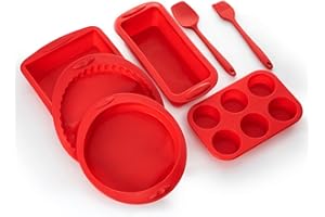 PARMEDU Juego de Moldes para Hornear de Silicona Antiadherente 7en1, sin BPA, Resistentes al Calor, para Hornear Pasteles, Pan, Panqueques, Crepes, Magdalenas, Magdalenas, Bollo, Modelo BK001