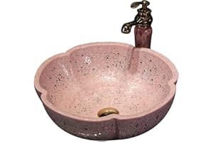 Tu Ye Vessel Sink - Luxury Hotel Art Bathroom Sink, Petal-Shaped Pink Pedal, Circular Art Ceramic Washbasin for Home, Balcony, Lowes Bathroom Vanities