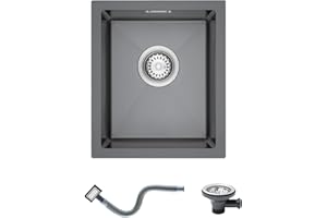 KINKIBOS 304 Stainless Steel Sink 35 x 40 cm, Small Kitchen Sink, Undermount & flushmount (Without Drain Pipe), Single Bowl with Overflow, Grey Black
