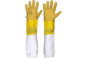 URBANSBEE Guanti Apicoltore professionale con Maniche - Pelle Guanti Apicoltura di Protezione 1 Paio guantioni Anti-Api per uomo e donna Apicoltori